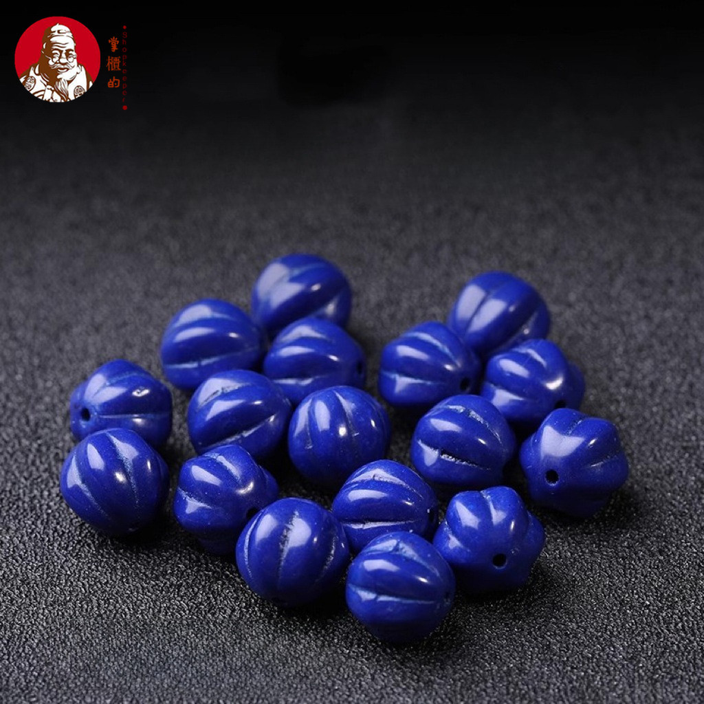 ((2 ชิ้น) ธรรมชาติ Lapis Lazuli ลูกปัดแกะสลักลูกปัดฟักทองอัฟกานิสถาน Lapis Lazuli รอบลูกปัด Spacer ส