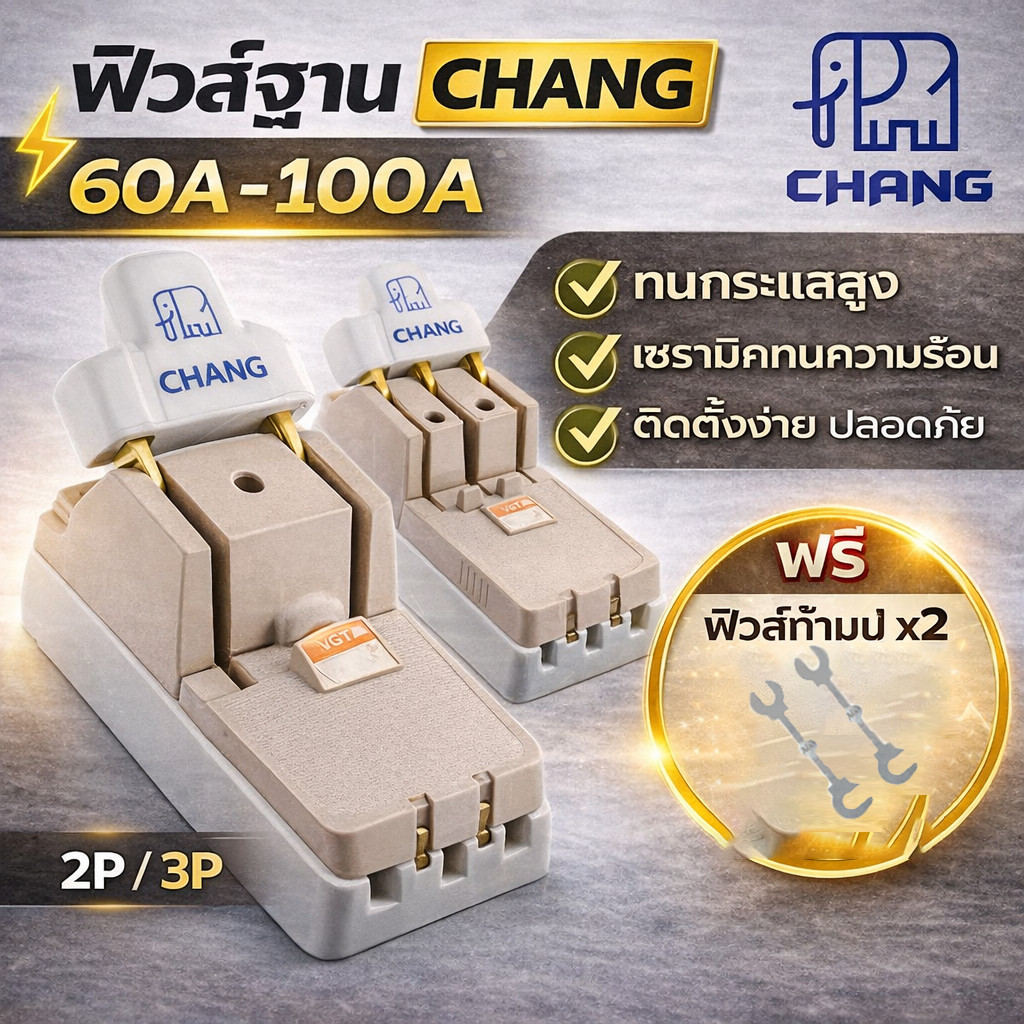 Chang คัทเอาท์ 2P 3P 30A 60A 100A 600V พร้อมฟิวส์ก้ามปู x 2 ตัว มูลค่า 20 บาท คุณภาพส่งออก สะพานไฟ – โปรปัง