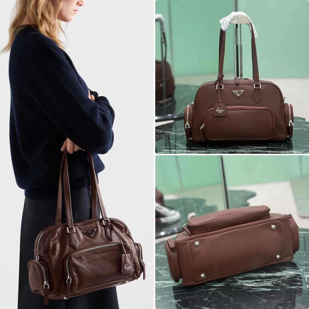 【ก่อนสั่งสอบถาม】ราคา9800 PPP 1BB156 กระเป๋าสะพายไหล่ กระเป๋าผู้หญิง หนังวัว ซิป สายคู่สไตล์ไบค์เกอร์