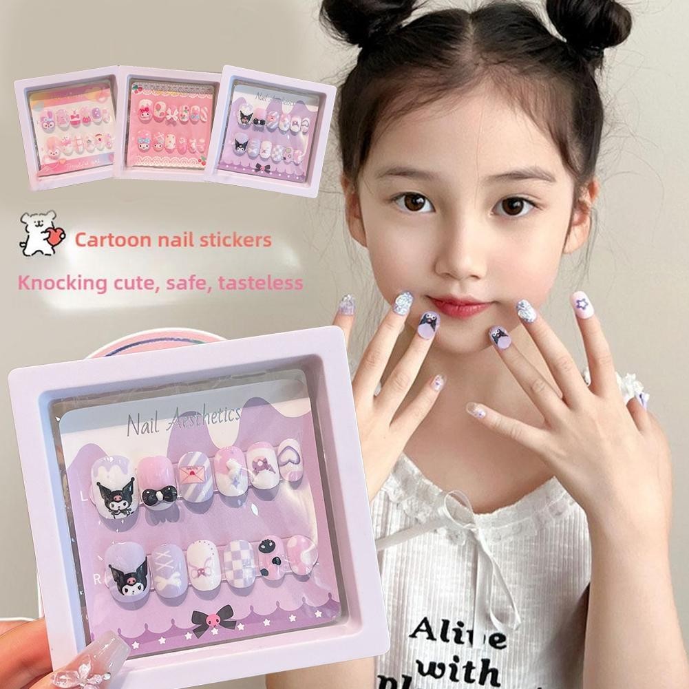 nail Sticker+ Tool Kitfabercute Cartoon สติ๊กเกอร์ติดเล็บประณีตสําหรับเด็กผู้หญิงสาม O2d7