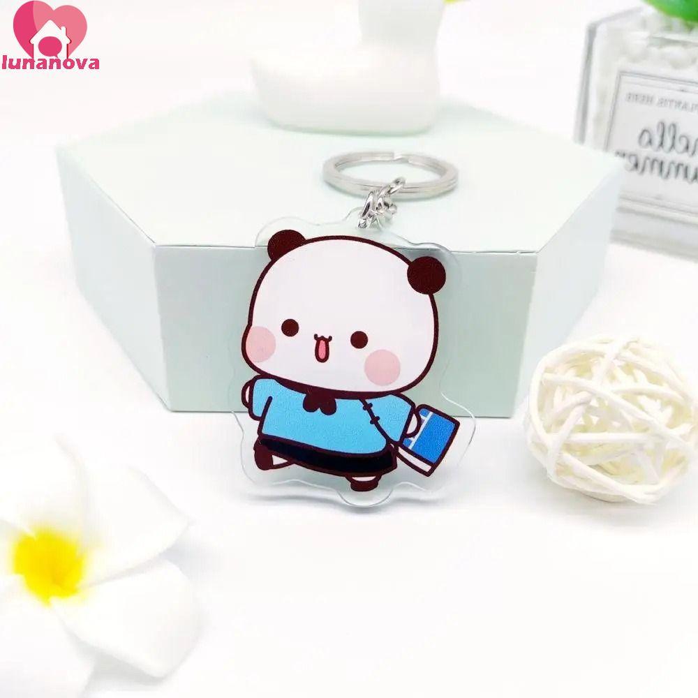 LUNANOVA พวงกุญแจคู่สุดน่ารัก, สัตว์หวาน Bubu Dudu Panda Bear พวงกุญแจ, Charm พวงกุญแจ Kawaii การ์ตู