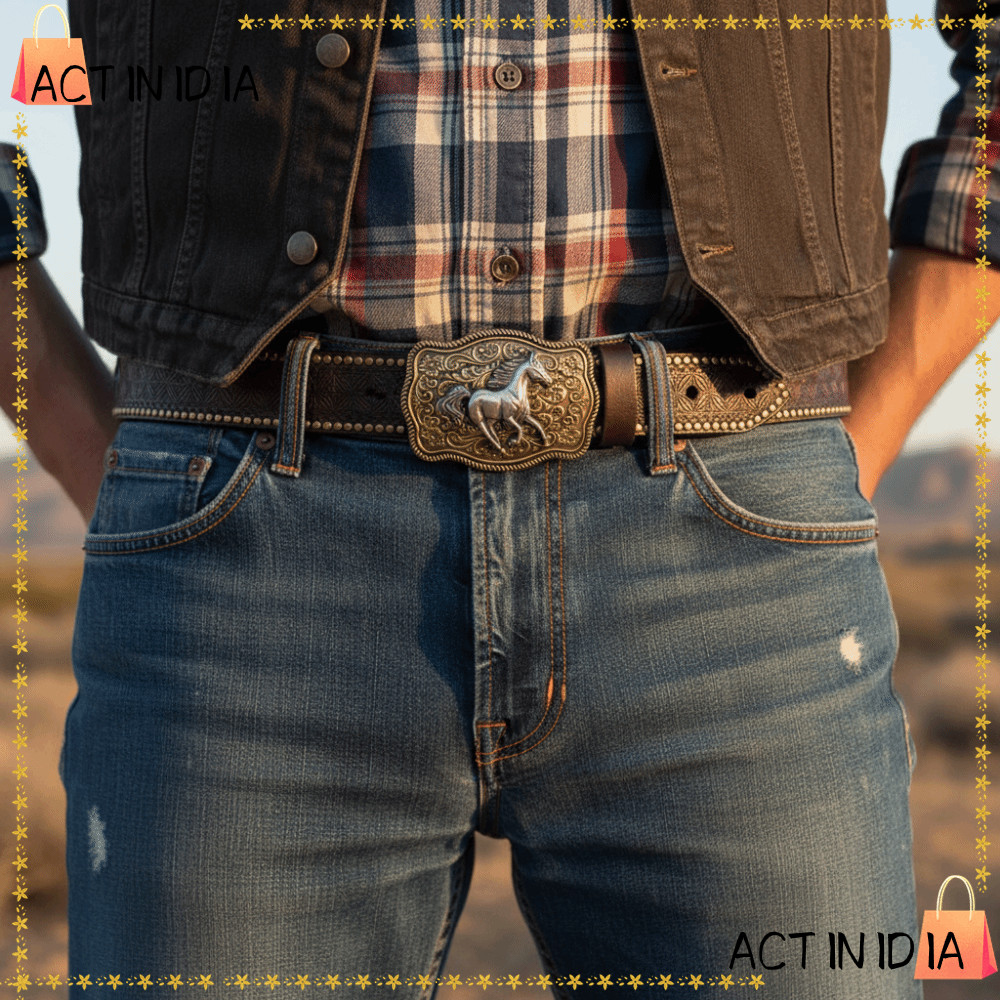 ACTIINIDIA เข็มขัดคาวบอยตะวันตก, แกะสลักหรูหราออกแบบนูน Rivet เข็มขัด, Vintage Horse Buckle แบรนด์อินเทรนด์ PU เข็มขัดหนังสําหรับผู้หญิง Man