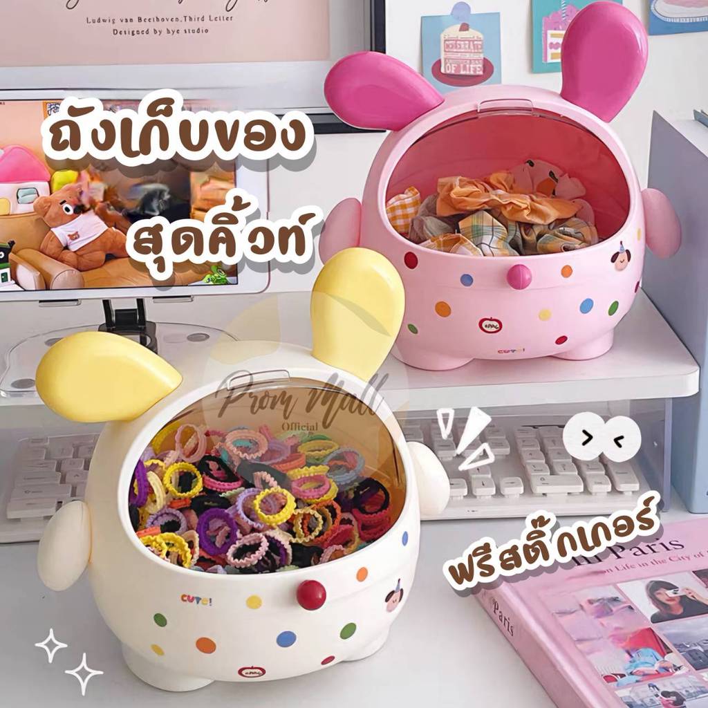 กล่องเก็บของอเนกประสงค์น้องหูยาว สไตล์เกาหลี ดีไซน์มินิมอล แถมฟรีสติ๊กเกอร์! ✨