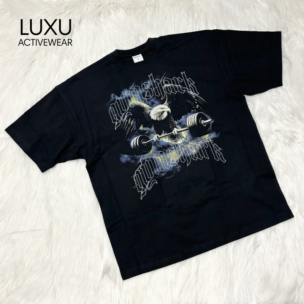 GYM.SHARK เสื้อยืดออกกําลังกายกีฬาผ้าฝ้ายระบายอากาศลายยกน้ําหนักพิมพ์แขนสั้น