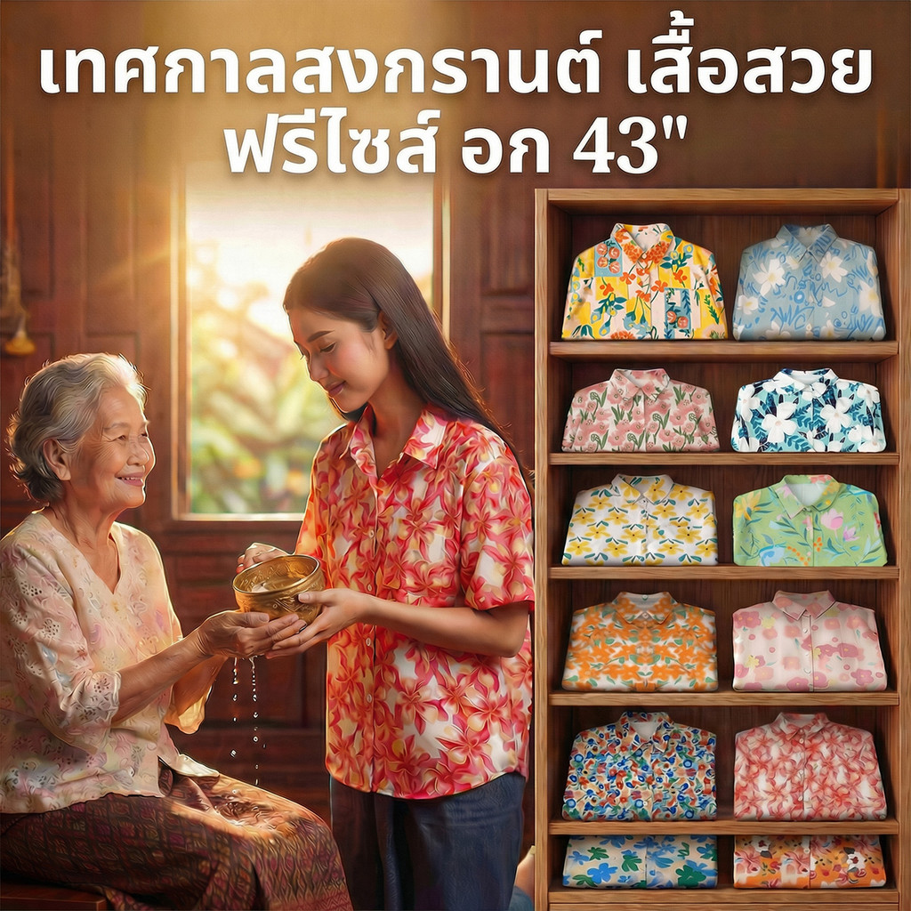 Chic พร้อมส่ง เสื้อเชิ้ต แขนสั้น คอปก แต่งลวดลายดอก ใส่เล่นวันสงกรานต์ เก๋ๆ เนื้อผ้าชีฟอง ใส่สบายมาก งานยอดฮิต