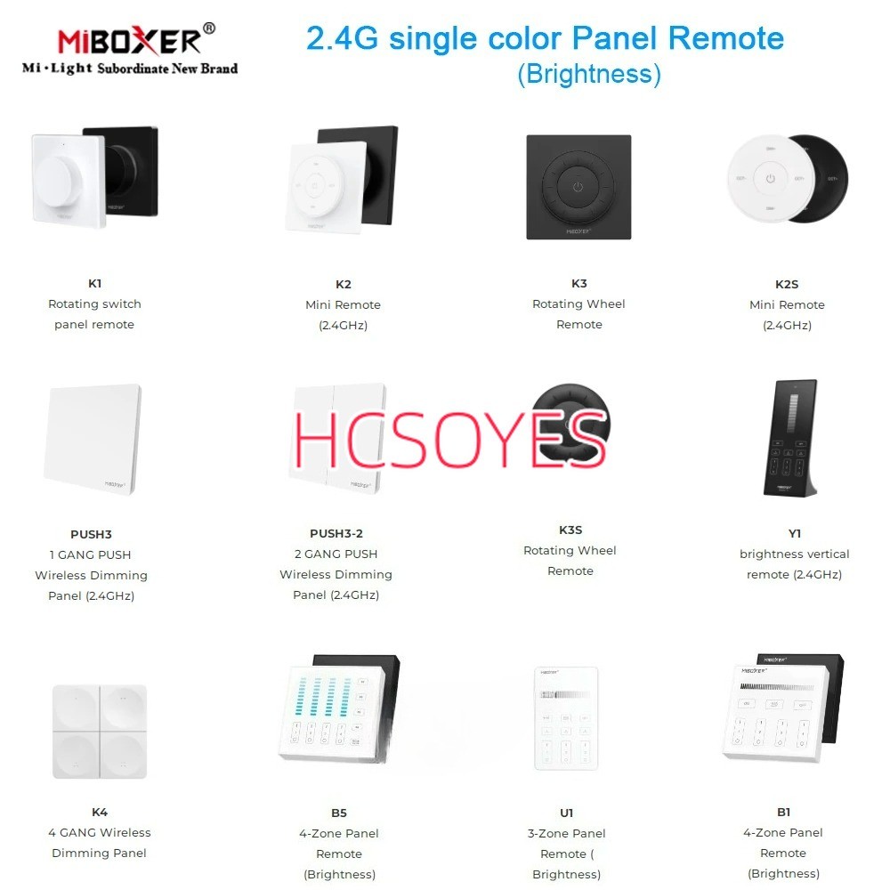 MiBoxer ใหม่ 2.4G dimming แผงรีโมทสีเดียวสวิทช์ DIM ความสว่าง controller K4 K1 k2 K2S K3 K3S Y1 B5 U