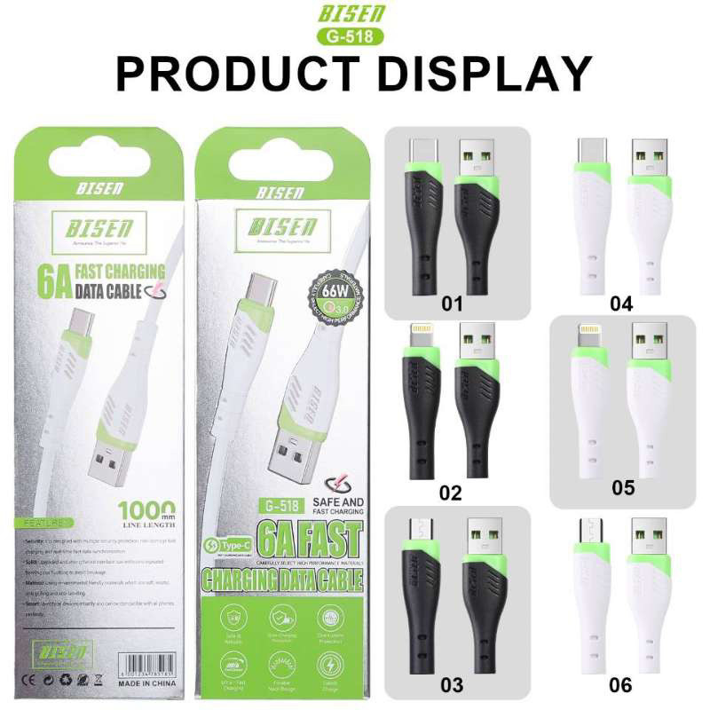Infinix888.ph Bisen G518 QC3.0 6A สายชาร์จสําหรับ micro/ios/type c