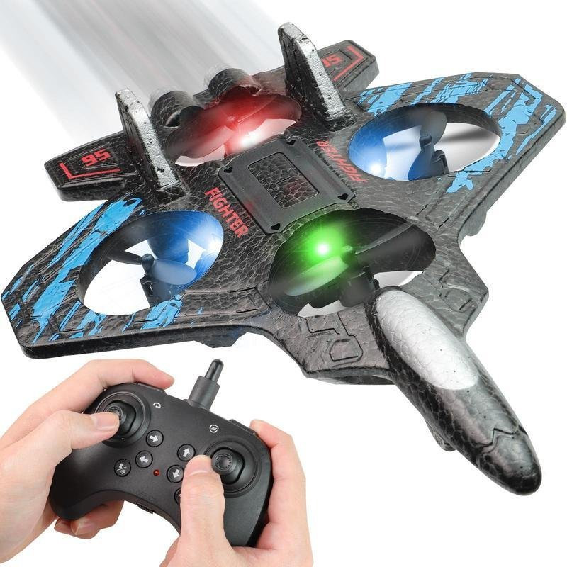 รีโมทคอนโทรล Jet Fighter Plane Jet ของเล่นสําหรับเด็ก 360° Stunt Flips, ไฟ LED สีสันสดใส, ของเล่นโดร