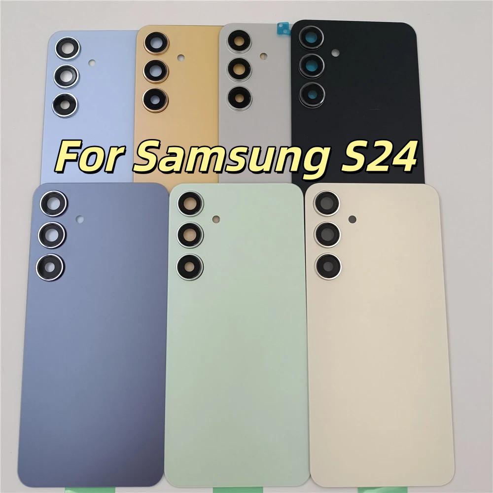 Original สําหรับ Samsung Galaxy S24 S 24 S24 + S24Plus SM-S921B S921U 5G แบตเตอรี่ปกหลังด้านหลังแผงกระจกเปลี่ยนชิ้นส่วนและเลนส์กล้อง + โลโก้