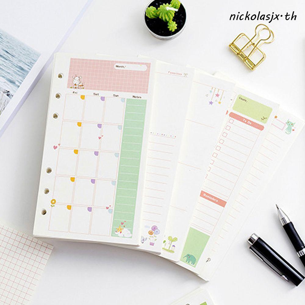 NICKOLAS กระดาษใบหลวม Refill Weekly A5 A6 45 แผ่น Daily Planner รายเดือน Notebook Refill