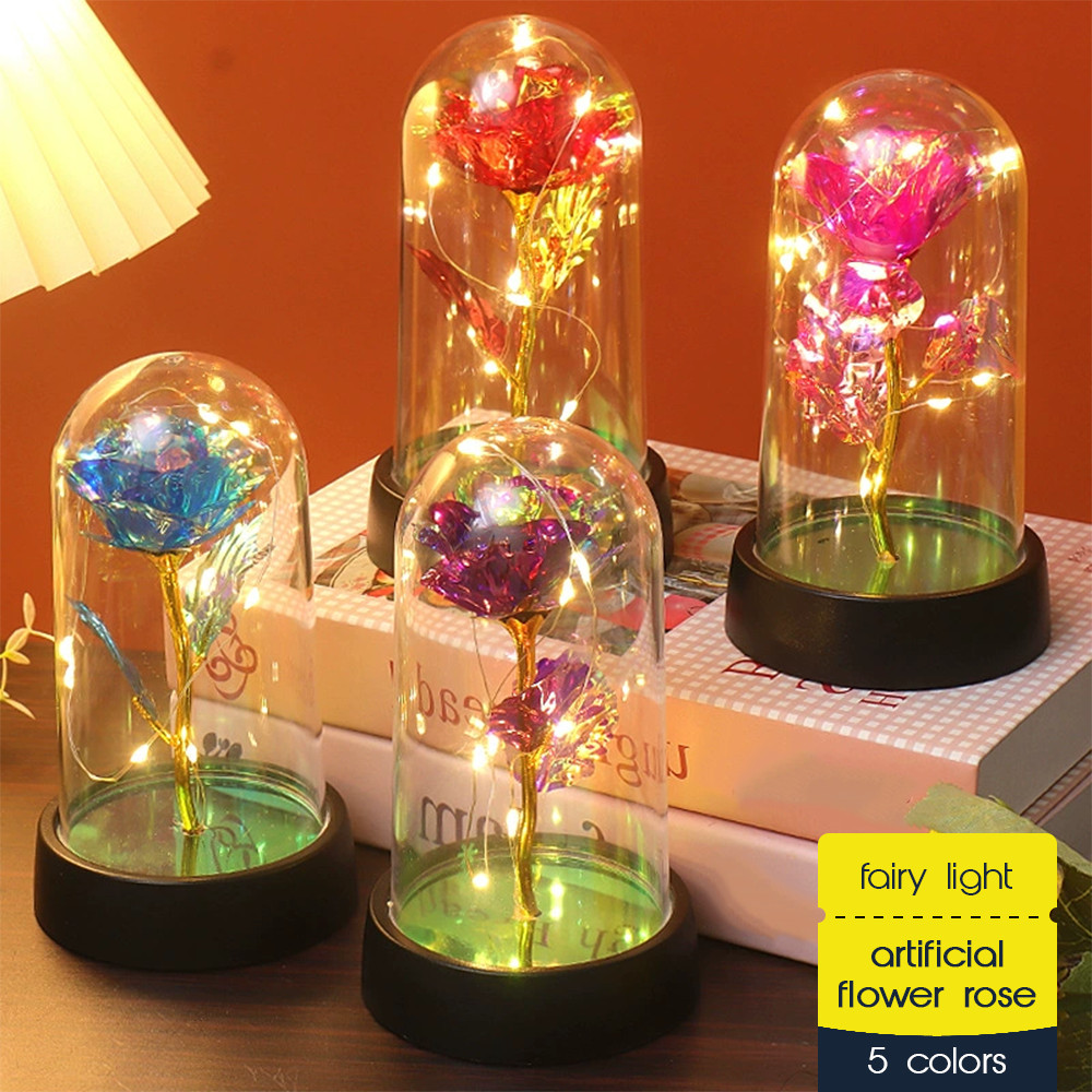 ไฟ LED ประดิษฐ์ Rose Dome ฟอยล์สีทองดอกไม้นิรันดร์ไอเดียครบรอบวาเลนไทน์ Rose灯 Ros LED