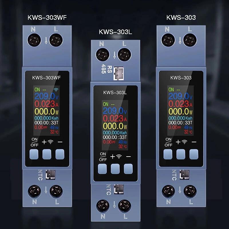 Din Rail AC Monitor KWS-303WF/KWS-303L/KWS-303 8-in-1 100-290V 40A Power Factor ความถี่ KWH Meter Wi