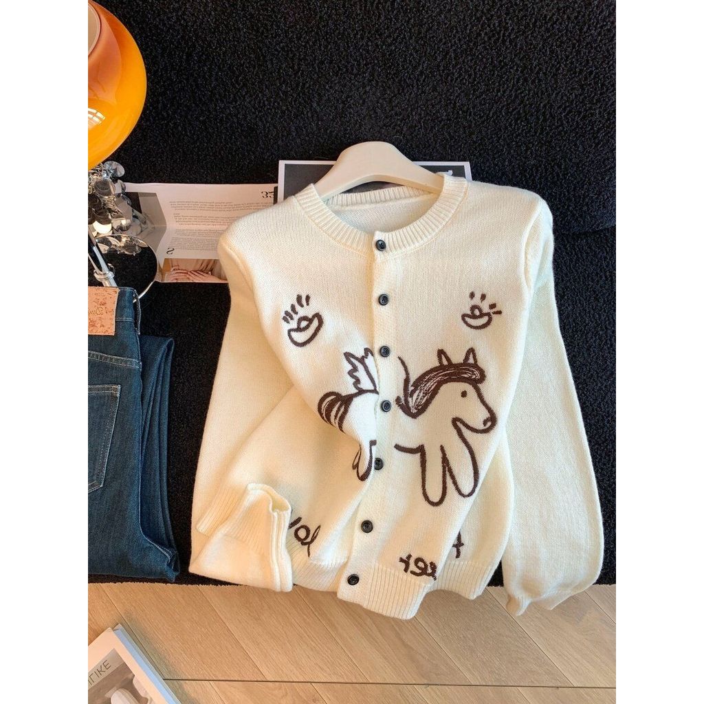 Yueyue ชุดปีใหม่สไตล์เกาหลี Retro สีแดงขนาดเล็ก Spurs Rust ถักเสื้อสเวตเตอร์ถักผู้หญิง 2026 สไตล์ใหม