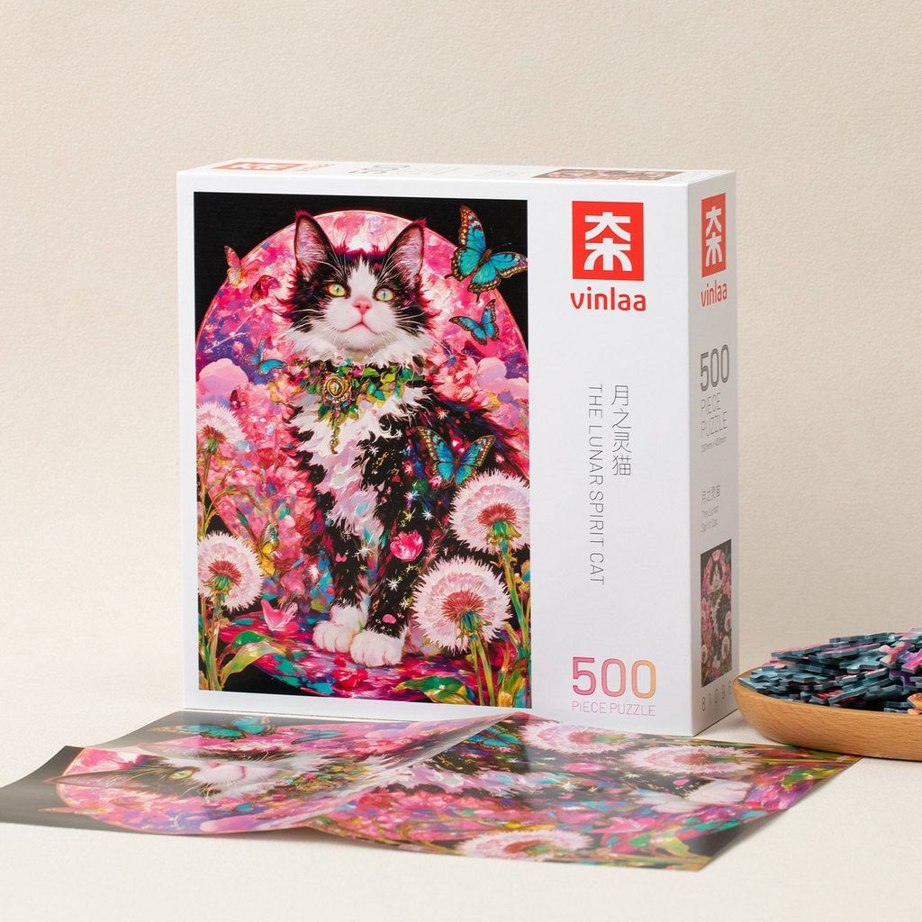 VINLAA รุ่นผู้ใหญ่ 500 ชิ้นปริศนา Moon Spirit Cat สัตว์ปริศนาเด็กของเล่นการ์ตูนน่ารักปริศนา