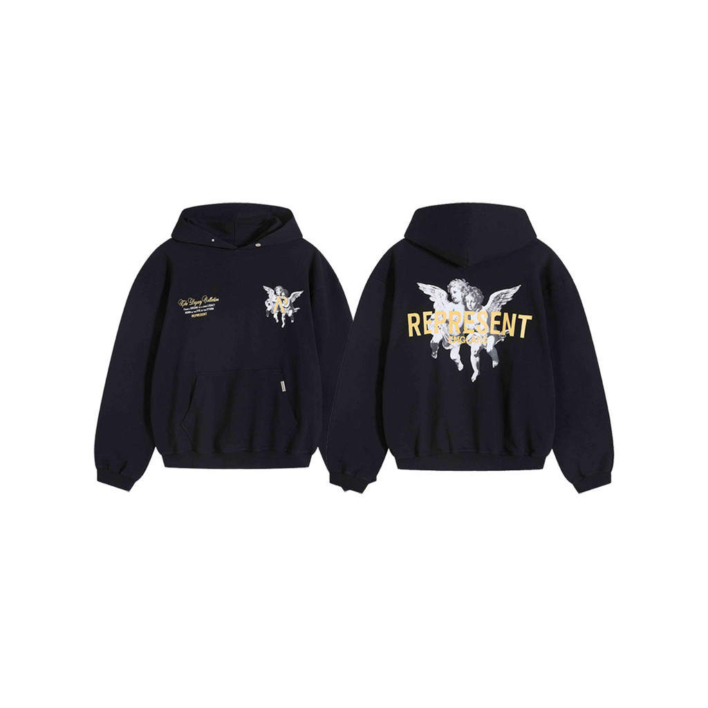 T9O4 REPRESENT Angel R Letter Print Casual Loose Couple Hoodie Sweatshirt for Men and Women