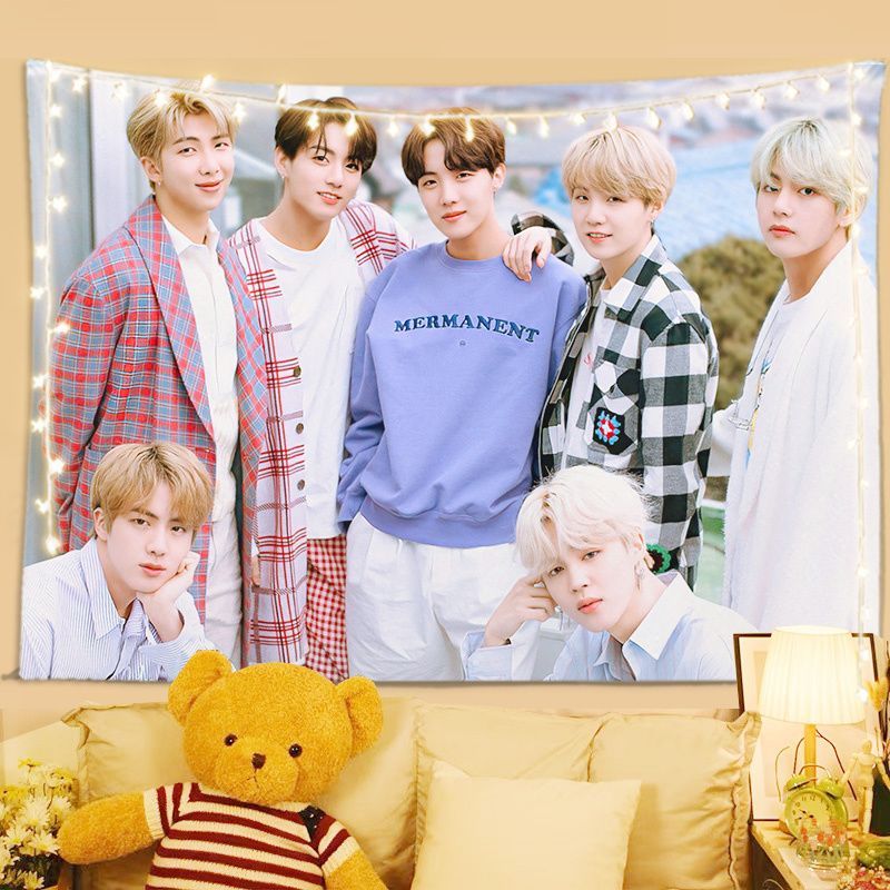 BTS BTS BTS ผ้าพื้นหลัง Star Support Tapestry ห้องนักเรียนตกแต่งห้องนอนผ้าติดผนังของขวัญ