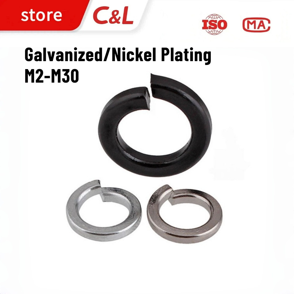 แหวนสปริง แหวนรอง กันคลาย ชุบสังกะสี/ชุบนิกเกิล Spring Washer Galvanized/Nickel Plating M2-M30 CL-MB-1