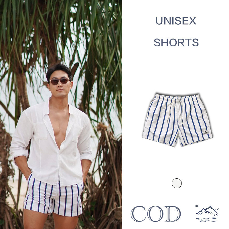 BS |short กางเกงขาสั้นลายทางลําลองลายทางยืดหยุ่นสูงเข่าผู้ชายแห้งเร็ว