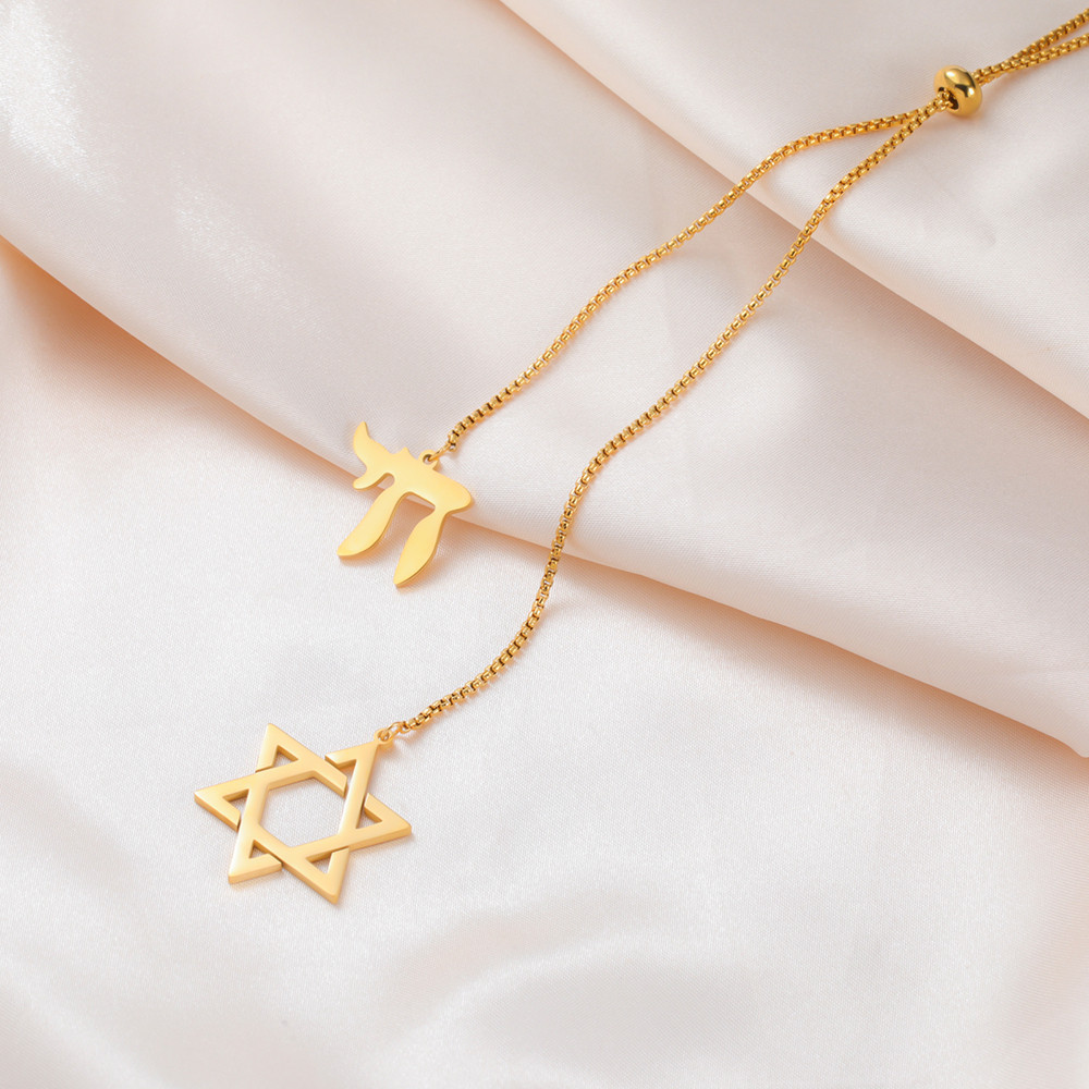 จี้สร้อยคอยาวแบบ Star of David และ Hebrew Chai ทำจากสแตนเลส เหมาะสำหรับเครื่องประดับยูกาลิสม์