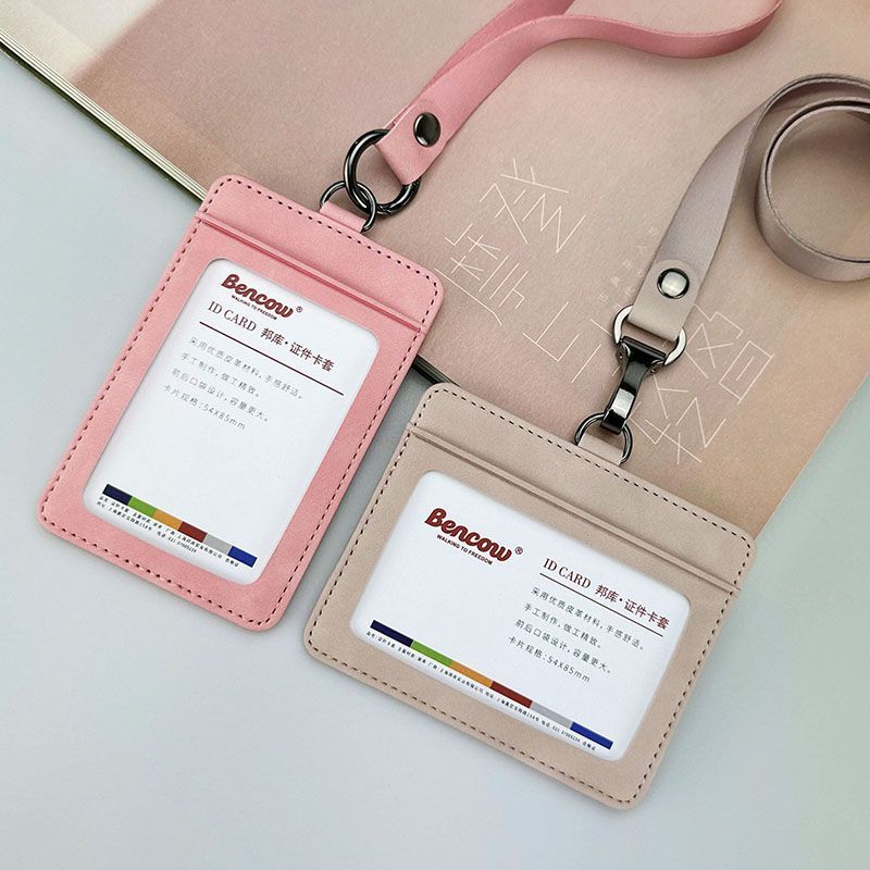 Work Permit Leather Staff Card Holder Work Card Student Brand Bus Work Lanyard Document Fashion Cust