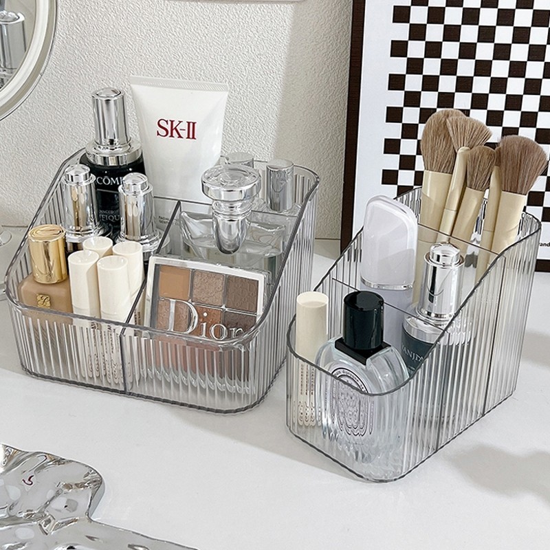 กล่องเก็บของตั้งโต๊ะ เครื่องสำอางเรียบง่าย กล่องเก็บเครื่องสำอาง แบ่งช่อง จัดระเบียบโต๊ะทำงาน สำนักงานนักเรียน - รูปที่ 4