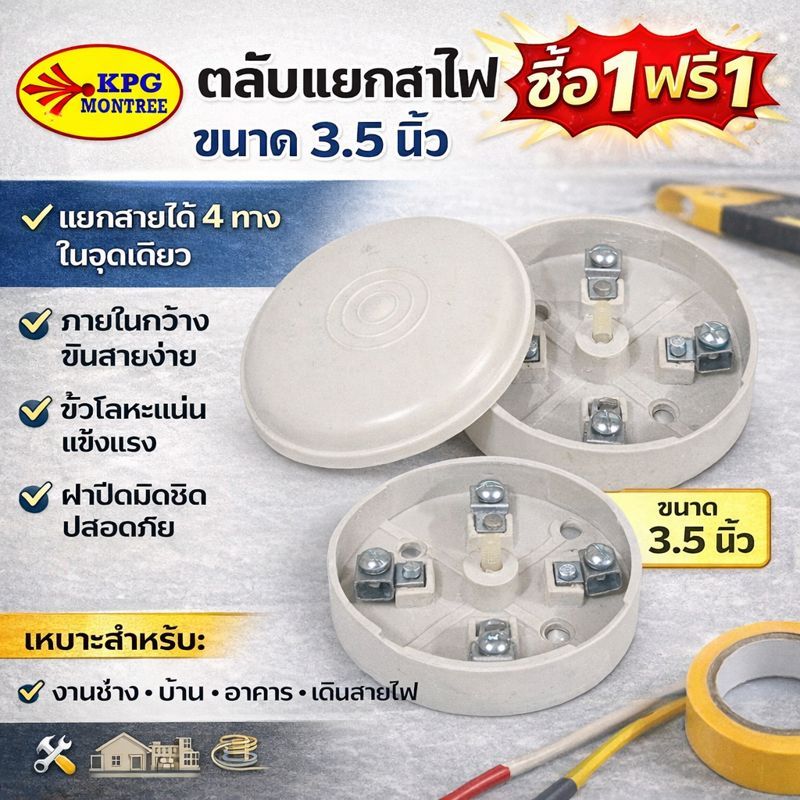 (ซื้อ 1 ฟรี 1) มีราคาส่่ง Sokawa ตลับ แยกสายไฟ ใหญ่ สีครีม