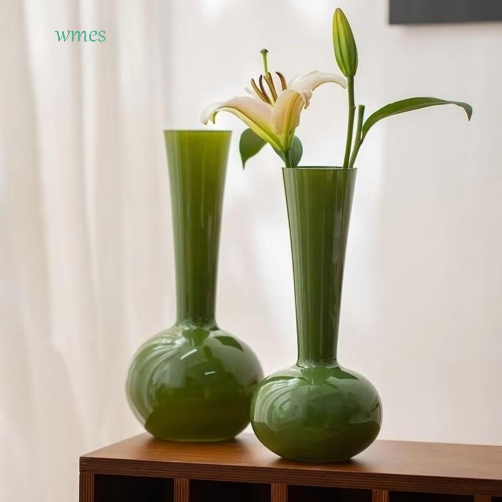 Wms1สําหรับ แจกันไฮโดรโปนิ,หรูหราหงส์คอฝรั่งเศสวินเทจแจกัน,สก์ท็อปดอกไม้วาเร่แก้วสีเขียวมะกอกที่ไม่ซ