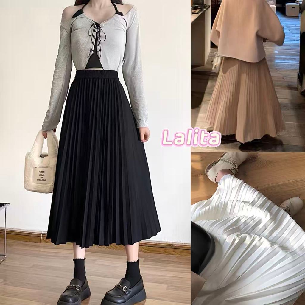 ส่งจากไทยทุกวัน กระโปรงพลีท เอวสูง กระโปรงยาวพลีทอัดจีบทรงสวย🍒Lalita