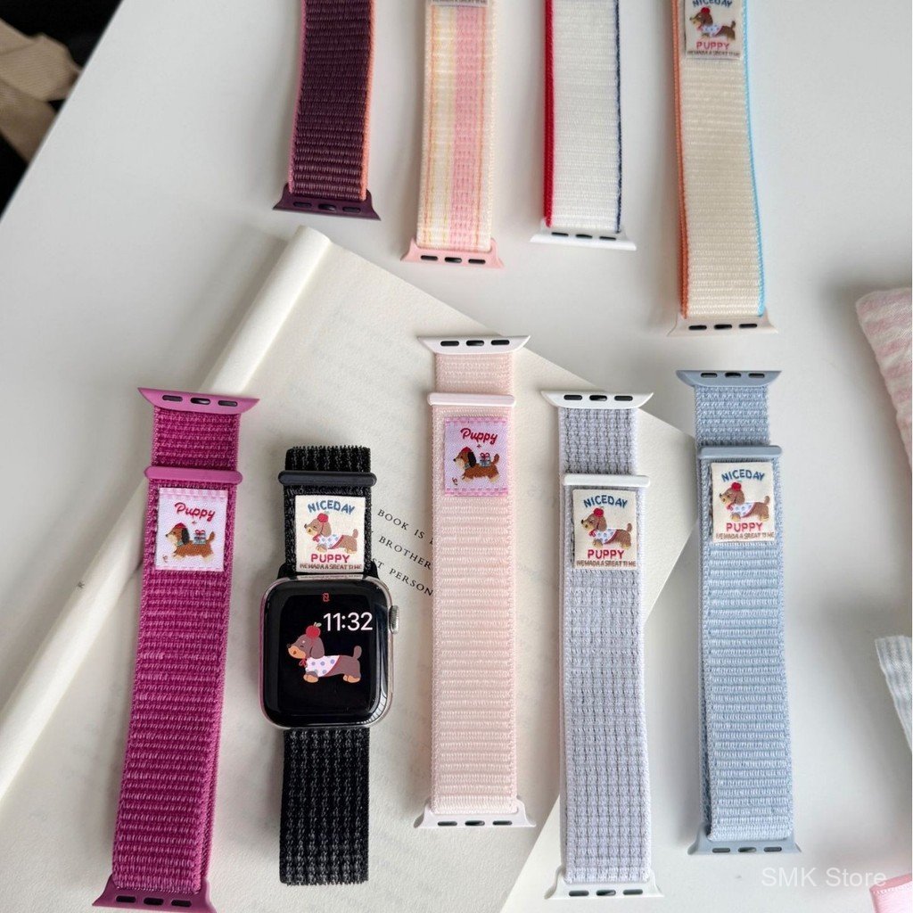 Dachshund Puppy Nylon Velcro Loop Strap เหมาะสําหรับ Apple Watch iwatch11 Generation 9876Ultra/SE