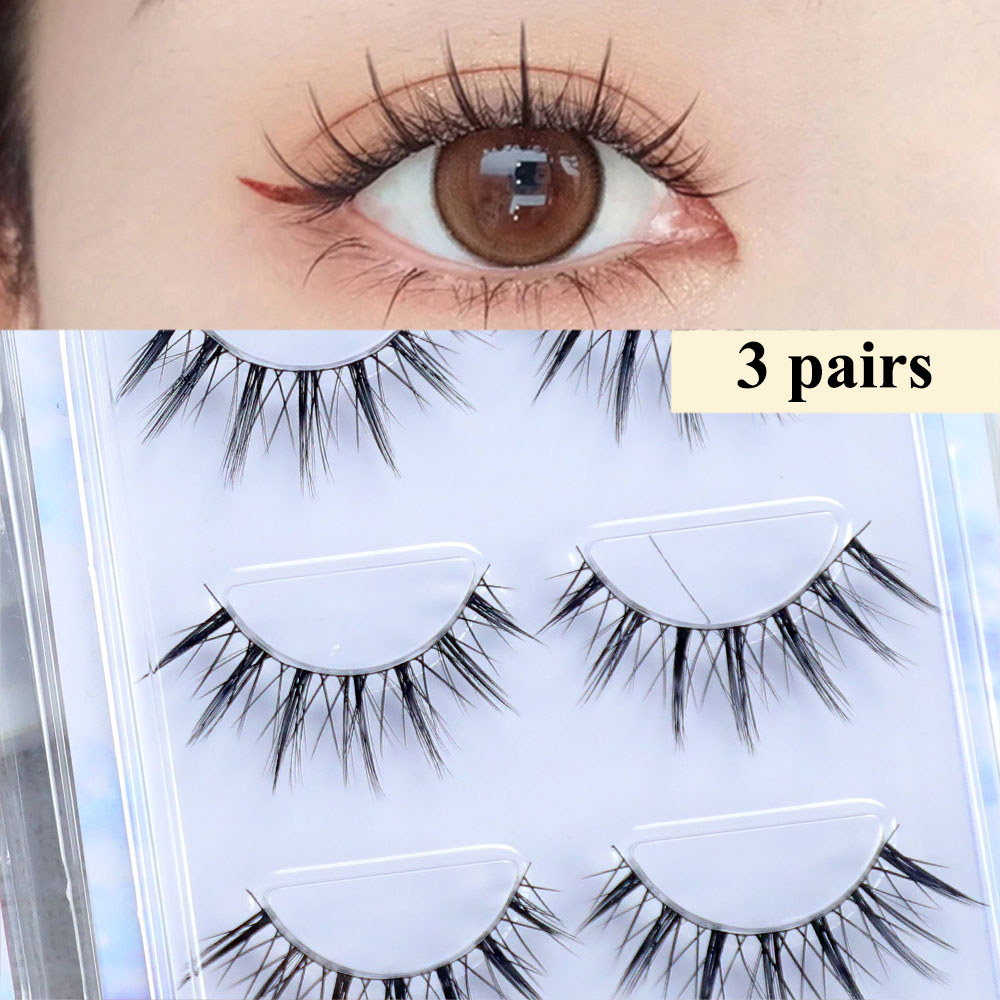 ส่วนขยายขนตายาว Wispy ธรรมชาติ 3 คู่ขนตาปลอมแต่งหน้าตาปีศาจน้อย