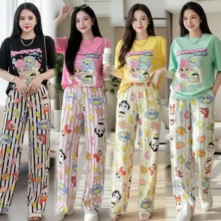 Mayura Stores No.C2553 ชุดเซ็ท2ชิ้น เสื้อ+กางเกง (powerpuff) กางเกงแต่งแถบ เสื้อผ้าแฟชั่น