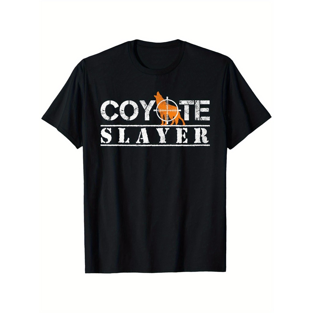 Coyote Slayer อารมณ์ขันการล่าสัตว์กราฟิกเสื้อยืดสําหรับชาย-ผ้าฝ้าย 100% ผ่อนคลายพอดีลูกเรือคอTee,เคร