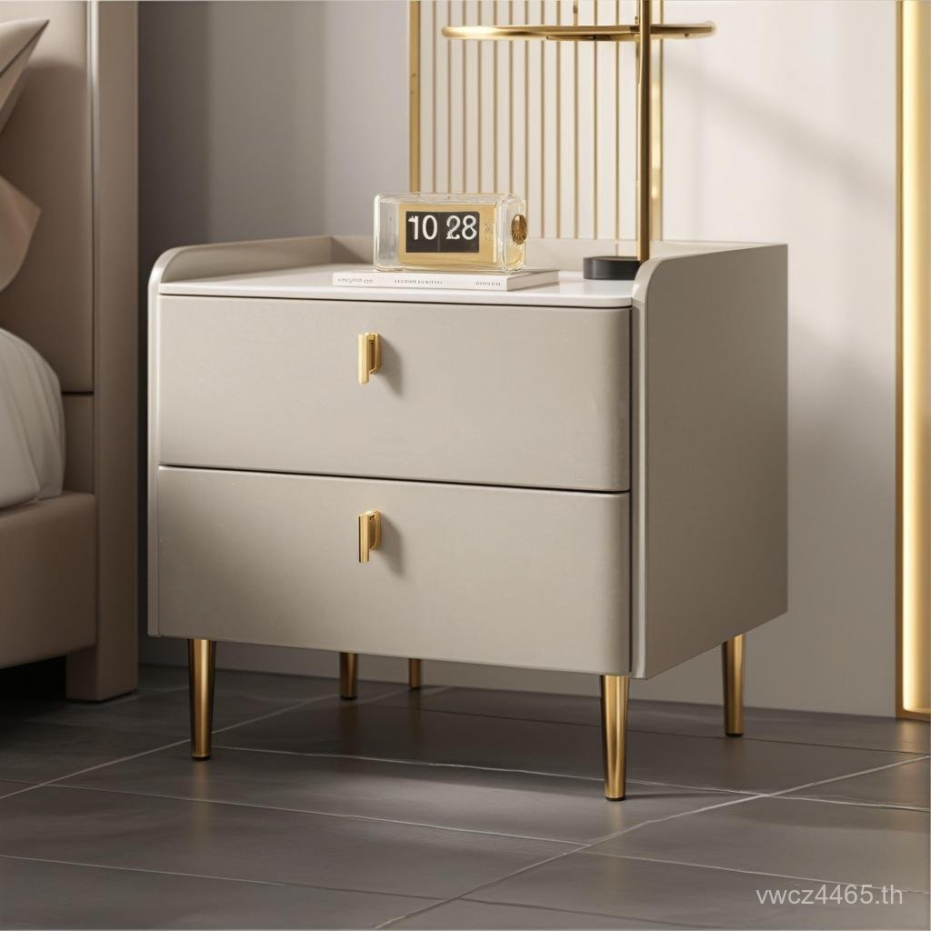 High-End Ti ห้องนอนไม้ Rock ในครัวเรือนโต๊ะข้างเตียงที่ทันสมัยรู้สึกข้างเตียง Board Storage ข้างเตีย