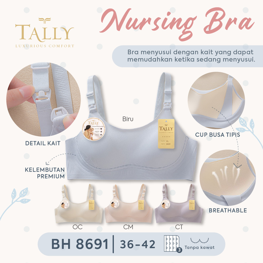 TALLY BRA NOURSING BRA 8691 I SEAMLESS MATERIAL I SIZE 36 - 42 I CUP B ขนาดใหญ่ I ไร้สาย I THIN โฟม 