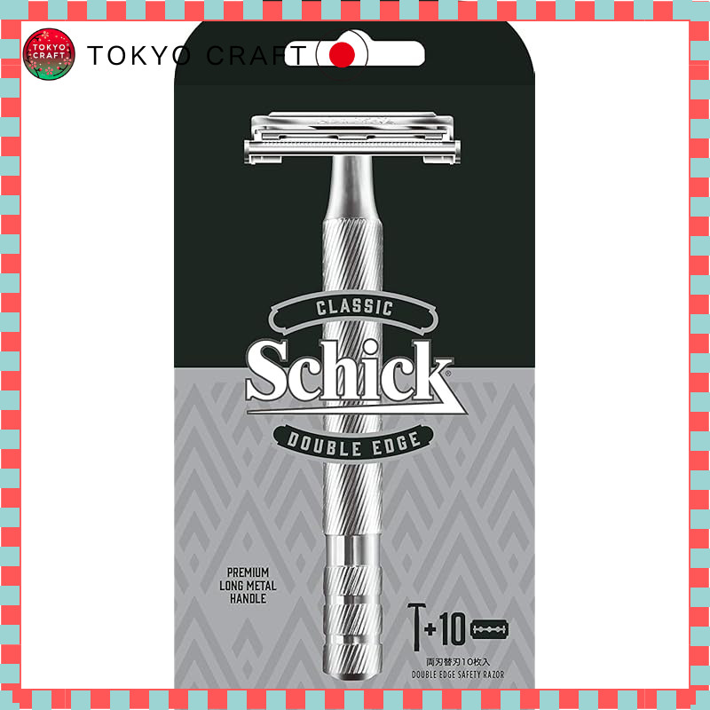 Schick Classic Double Edge Safety Razor Set (with Blades + 10 Replacement Blades) - Silver Metal Sha