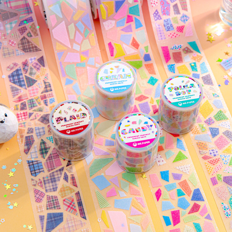 QOUZMO 5cmx2m [35cmloop] เทปฟิล์มทรายประกาย [Fragment Fantasy Series] แป้งประกายและเทปกระดาษ DIY เทปตกแต่ง Ledger Collage พื้นหลังตกแต่ง