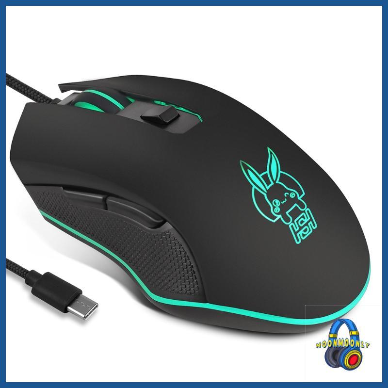 MOON USB C Ergonomic Wired Mouse 2400DPI สําหรับโน้ตบุ๊กอุปกรณ์ Type-C ทั้งหมด