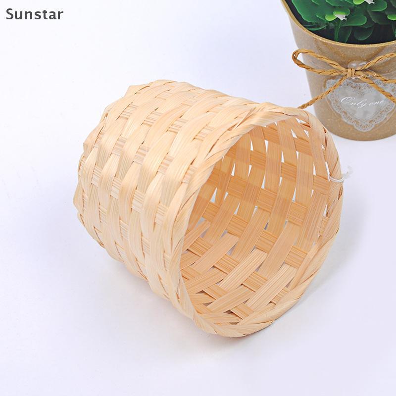 Sunstar ใหม่ Handmade ไม้ไผ่หม้อ Wier ตะกร้าฟาง Patchwork Wier หวาย Seagrass Storage Organizer เนอสเ