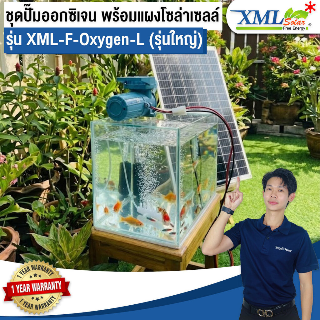 ชุดปั๊มออกซิเจนโซล่าเซลล์ (ระบบ DC ใช้งานได้เฉพาะกลางวัน*) ปั๊ม 12v. /18 W. พร้อมแผงโค้งงอได้ 120 Watt