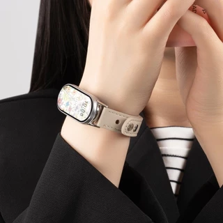 สายรัดหนังแท้บาง for Xiaomi Mi Band 10 9 8 NFC กีฬาปรับสายรัดข้อมือเปลี่ยนสายรัดข้อมือสายรัดข้อมือ for Mi Band 10 9 8