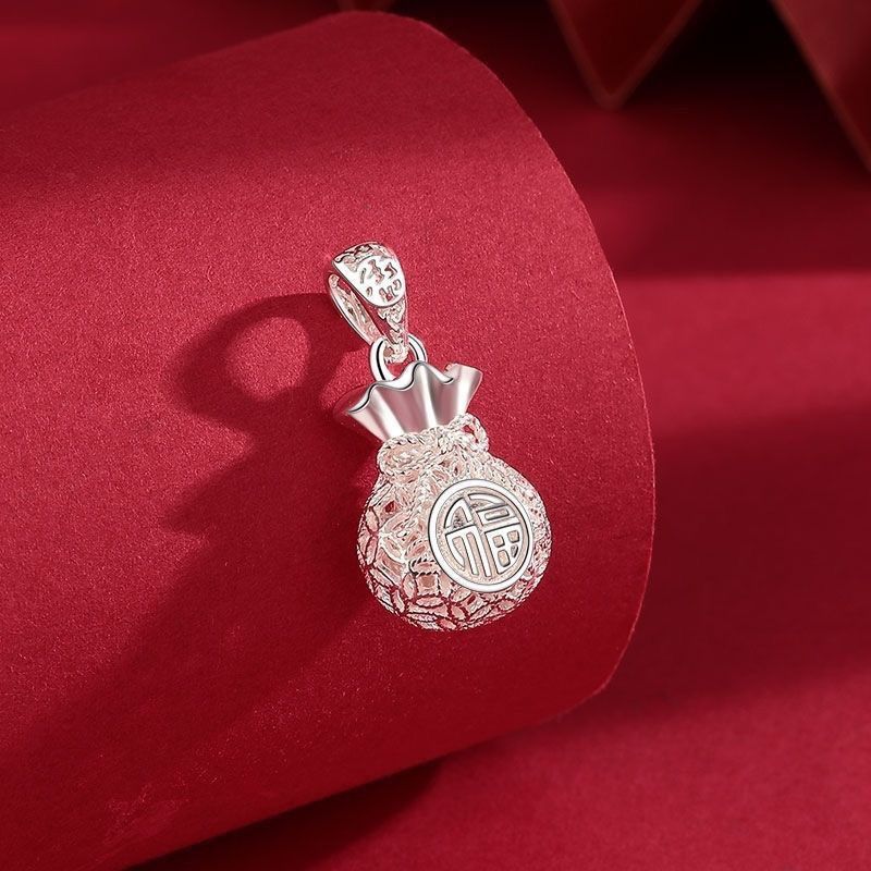 Hot Sale#Authentic S999Pure Silver Money Bag Pendant New Necklace Fortune Hollow Design Abundant Wea