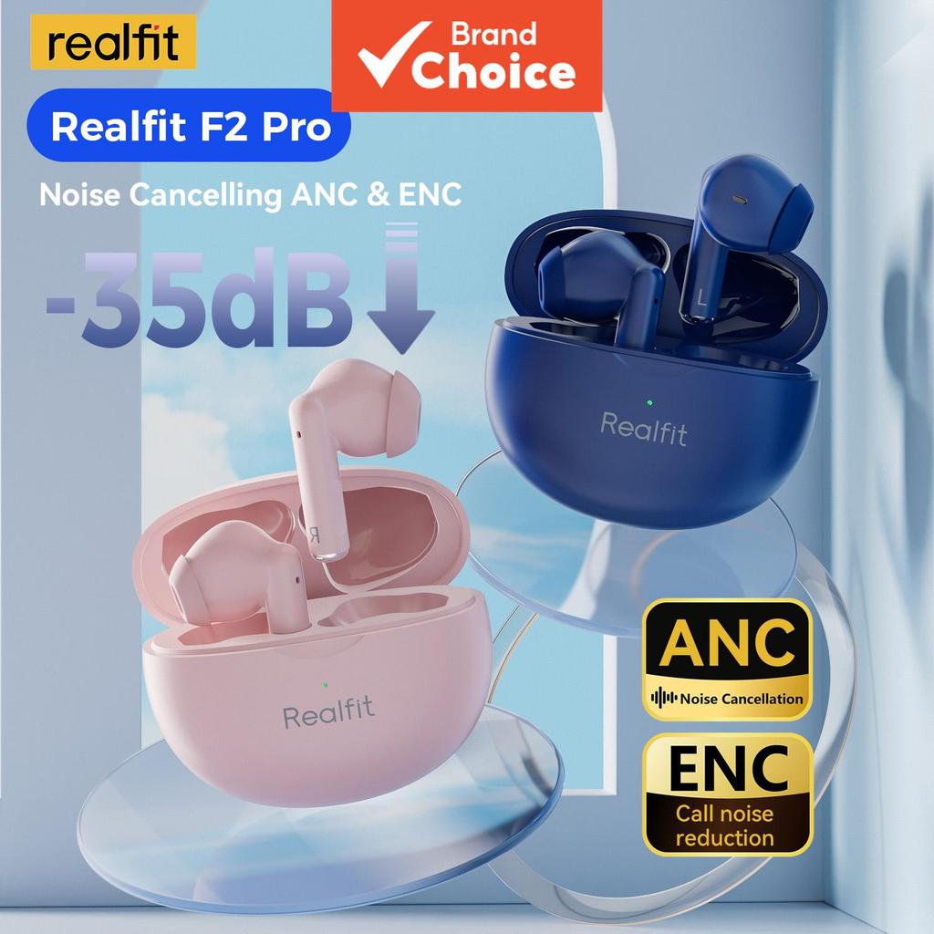หูฟัง Realfit F2 Pro หูฟัง TWS หูฟังไร้สายบลูทูธ ANC ไฮไฟสเตอริโอ ENC 4 ไมค์สําหรับเล่นเกม