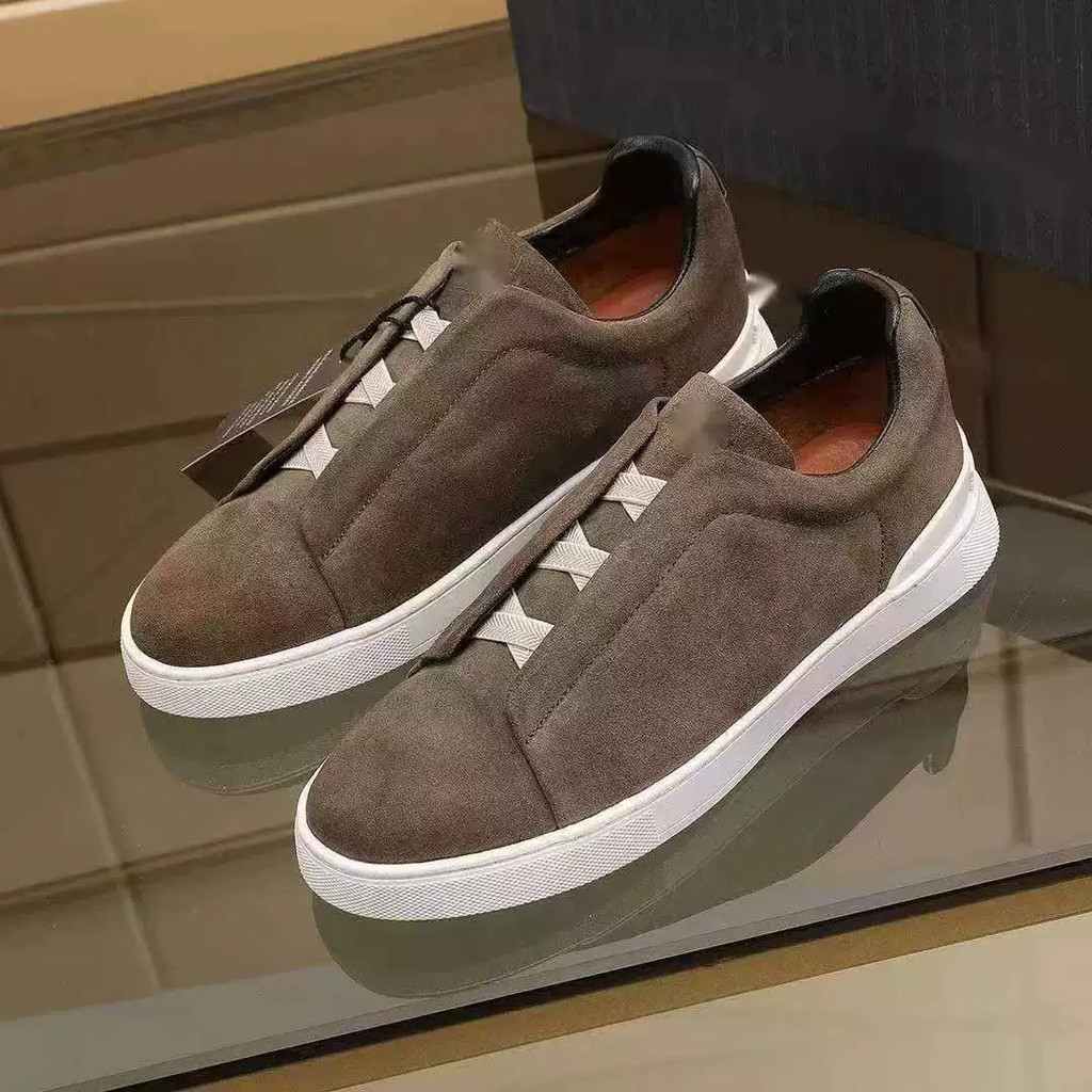 ZEGNA Jona รองเท้าผ้าใบส้นแบนหนังกลางแจ้งสําหรับผู้ชาย