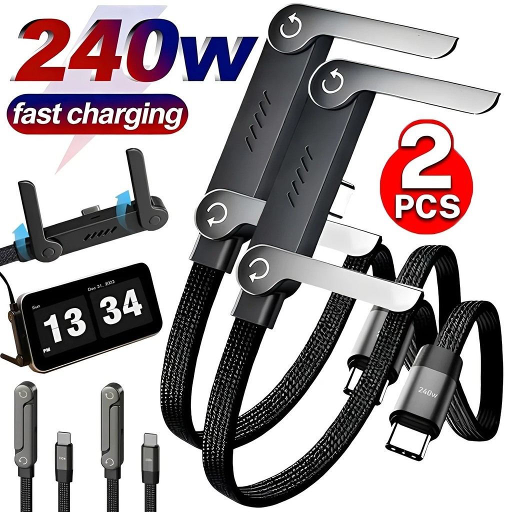 2-in-1 สายชาร์จ Kick สายชาร์จเร็วพร้อมที่วางโทรศัพท์ Bracket - 240W PD Typ-C สายชาร์จโทรศัพท์มือถือ - สําหรับ IPhone 17 16 15 Samsung Xiaomi Huawei Ipad