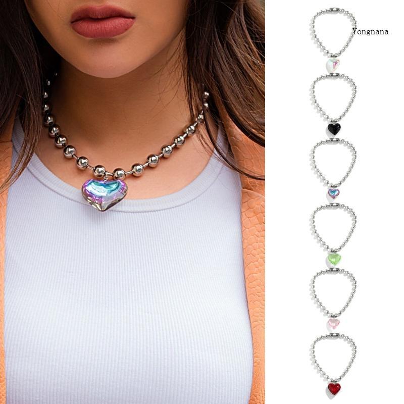 CH *  Y2K เครื่องประดับโปร่งใส Love-shape จี้สร้อยคอสําหรับผู้หญิงสร้อยคอแฟชั่น