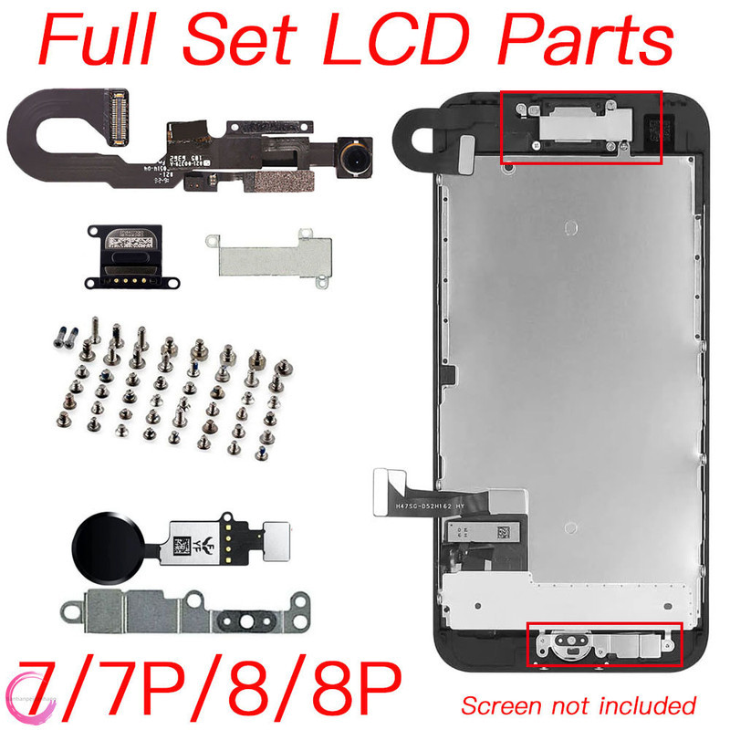 ชุดเปลี่ยนอุปกรณ์เสริมหน้าจอสําหรับ iPhone 7 8 Plus กล้องด้านหน้าปุ่ม Home Flex Cable ลําโพงหูพร้อมสกรู