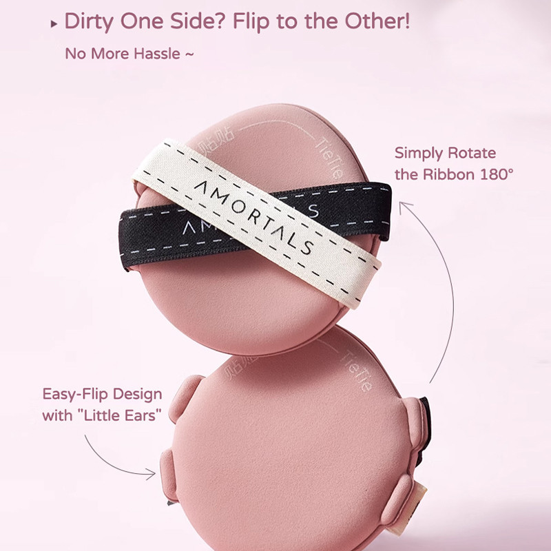 AMORTALS Tietie คุชชั่นพัฟชุดฟองน้ําแต่งหน้า Dual Sided Foundation Puff 尔木吃贴双面气垫粉干湿湿两用易粉