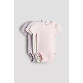 H&M(เอชแอนด์เอ็ม) บอดี้สูทผ้าฝ้ายริบ 3 ชิ้น Infants 3-pack ribbed cotton bodysuits 1268853_1