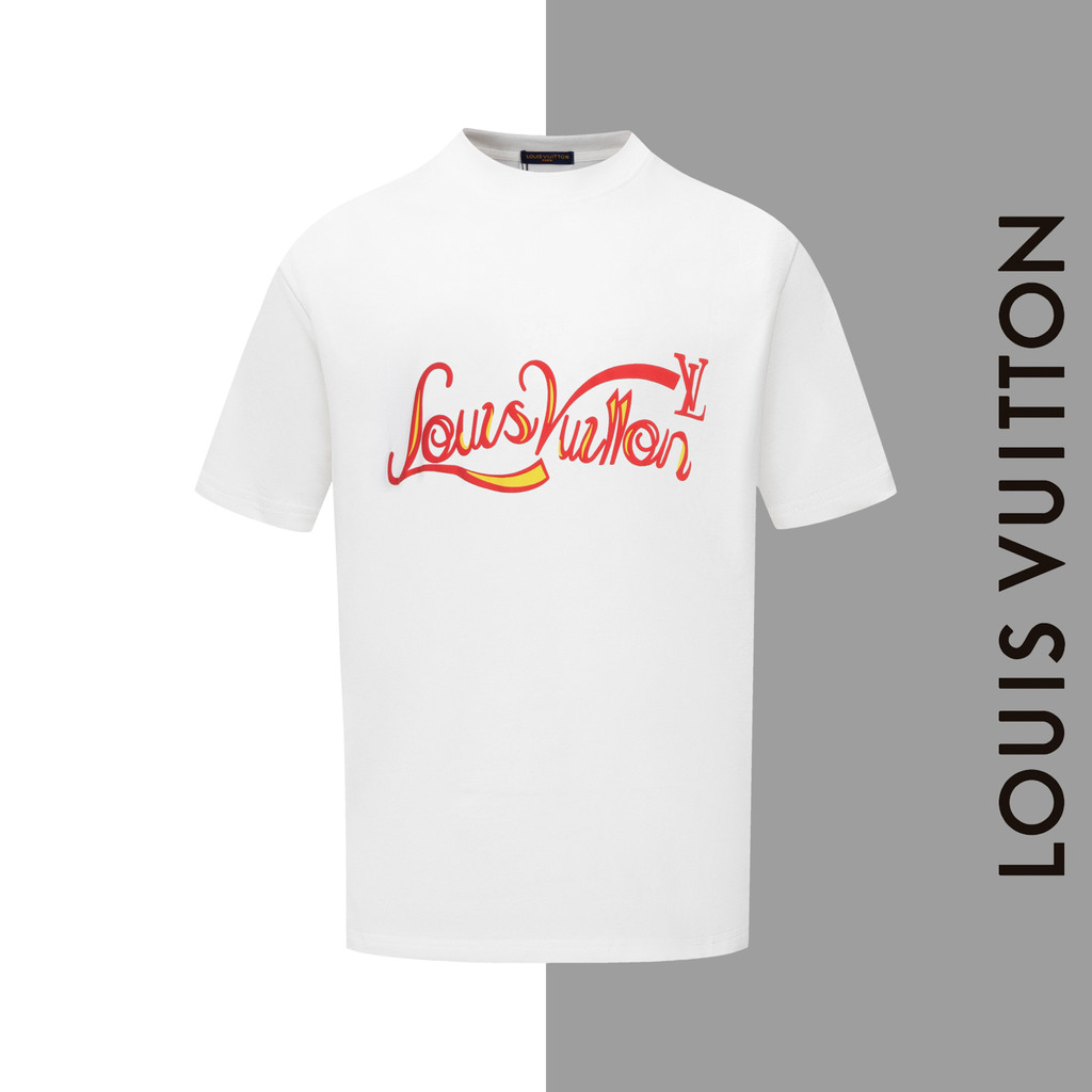 LOUIS VUITTON/LV/2026 Early Spring เสื้อยืดแขนสั้นสไตล์ใหม่ผู้ชายผู้หญิงคู่โลโก้การพิมพ์สีสันผ้าฝ้าย