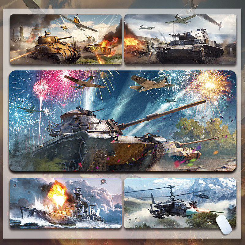 แผ่นรองเมาส์ War Thunder แผ่นรองแป้นพิมพ์คอมพิวเตอร์สําหรับเล่นเกมขนาดใหญ่ แผ่นยางเย็บตะเข็บหนาทนสิ่
